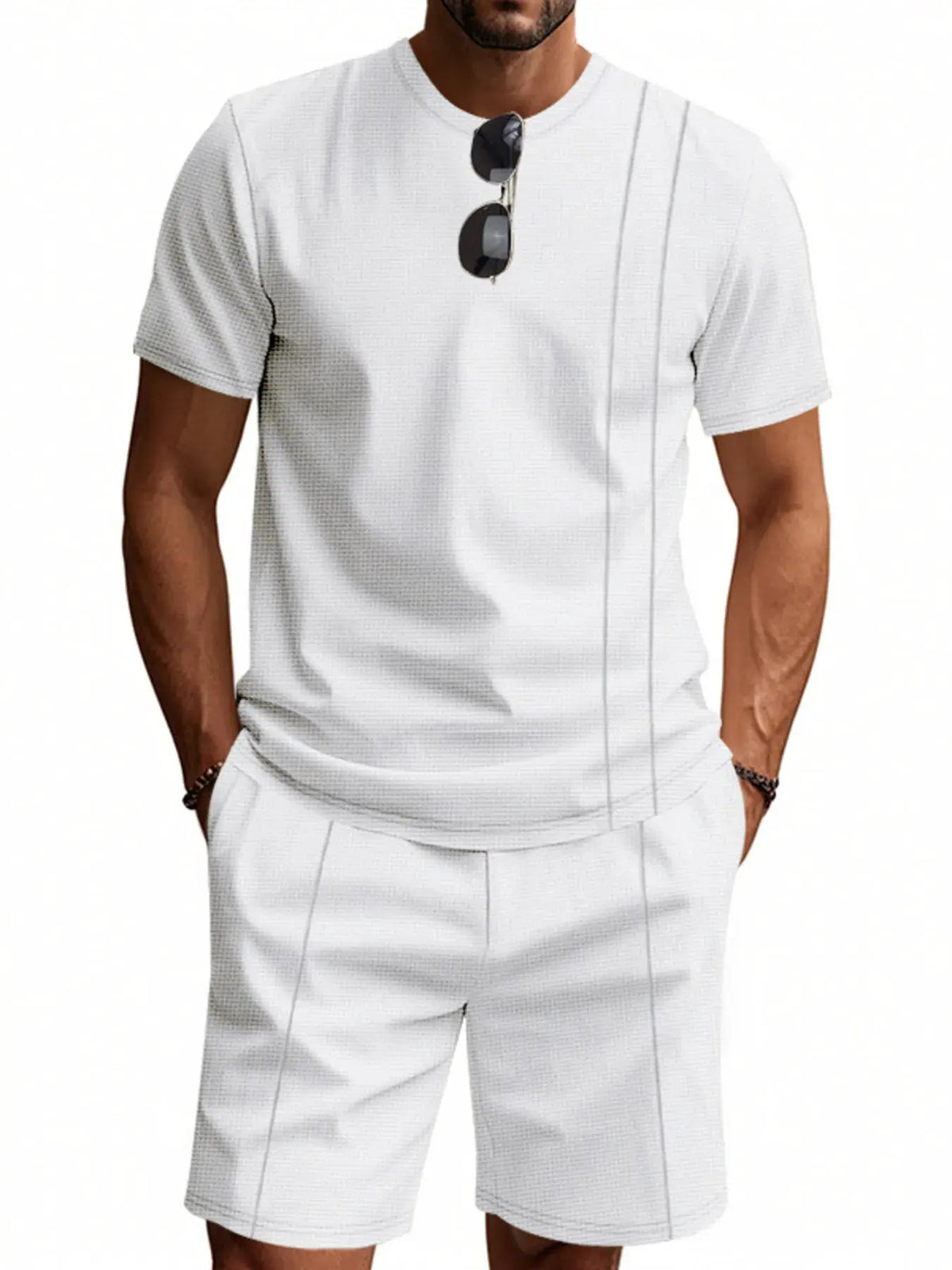 Men's Full Size Round Neck Short Sleeve Top and Shorts Set Plus Size by Trendsi