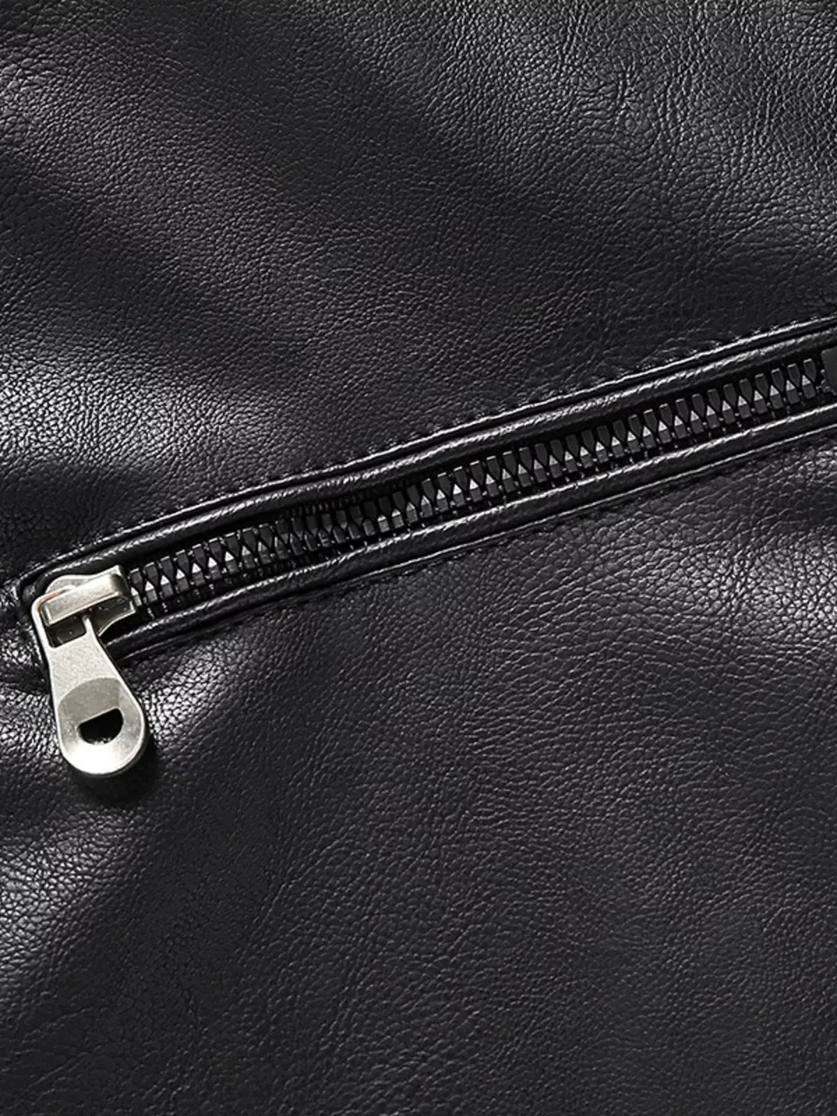 Men's Zip Up Long Sleeve Leather Jacket by Trendsi