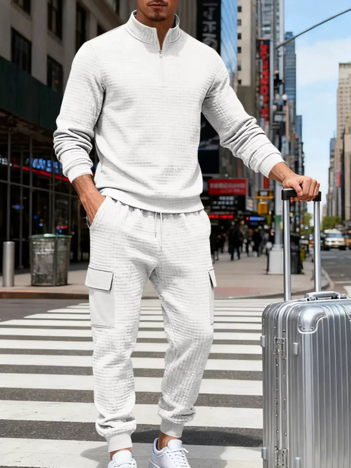 Men's Full Size Quarter-Zip Top and Cargo Joggers Set Plus Size by Trendsi