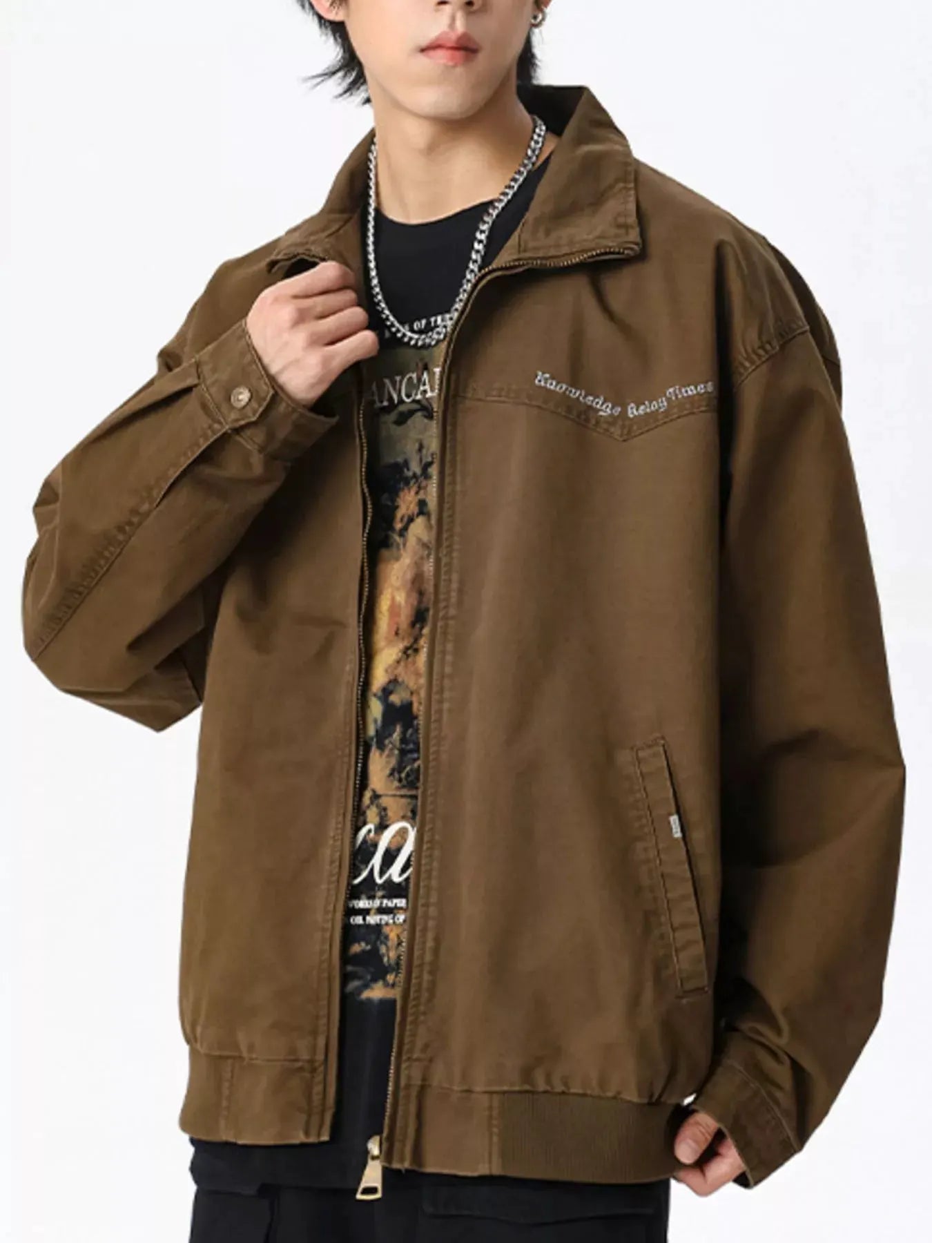 Men's Plus Size Zip Up Long Sleeve Jacket by Partner Label