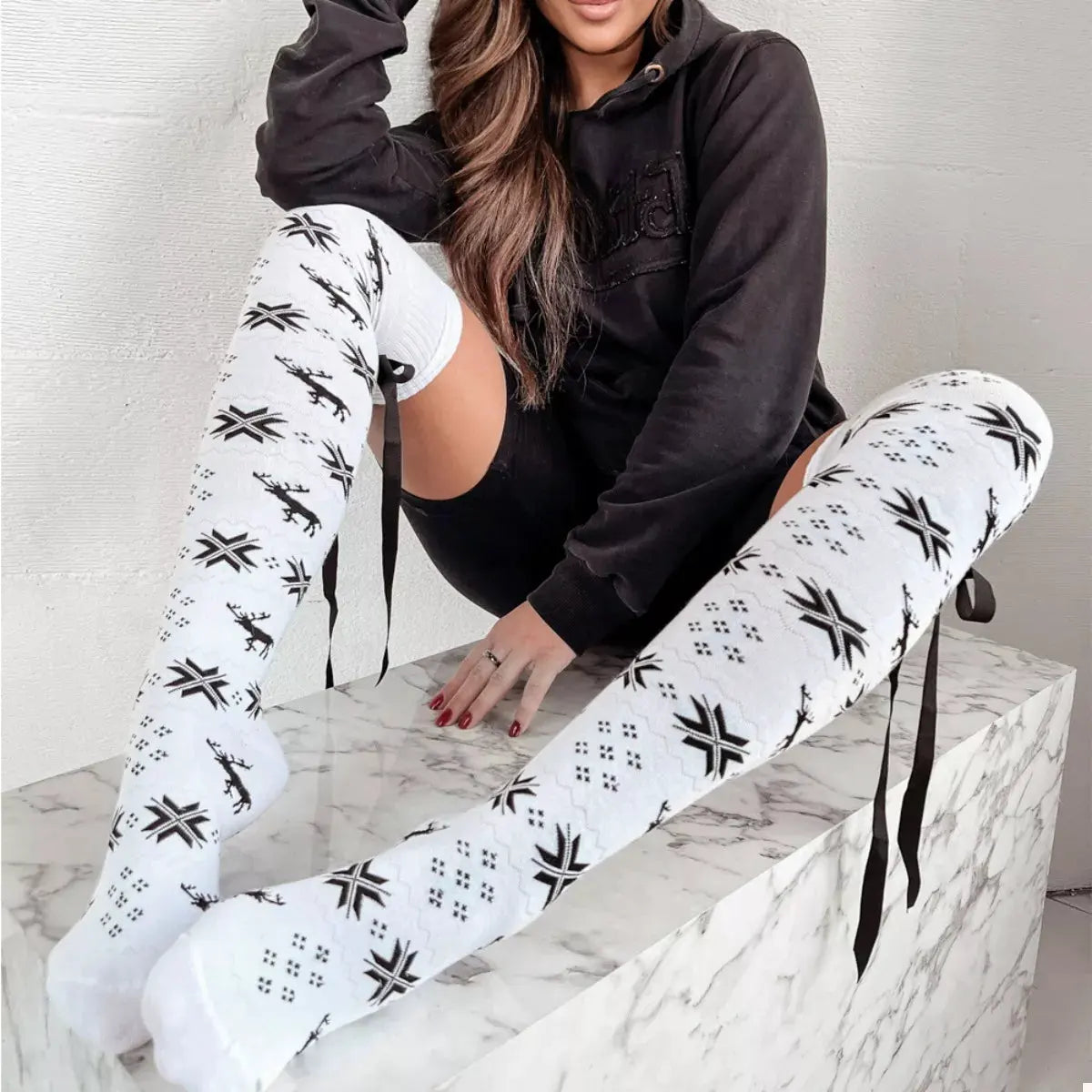 Christmas Bow Knee-High Socks by Partner Label