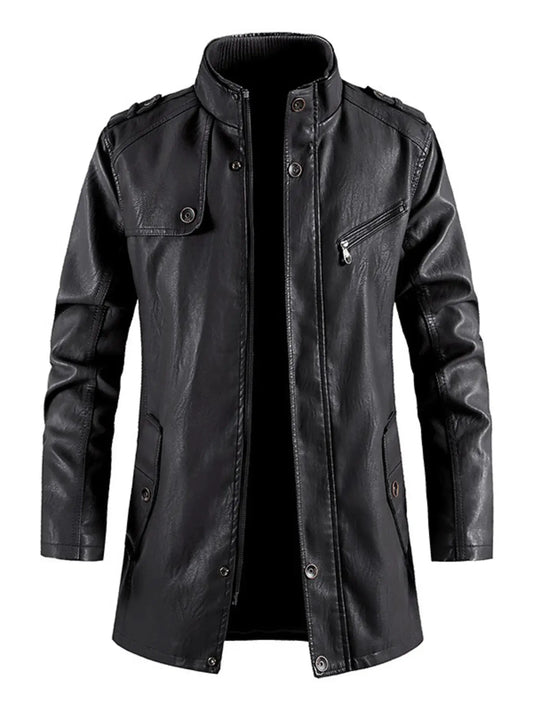 Men's Zip Up Long Sleeve Leather Jacket by Trendsi