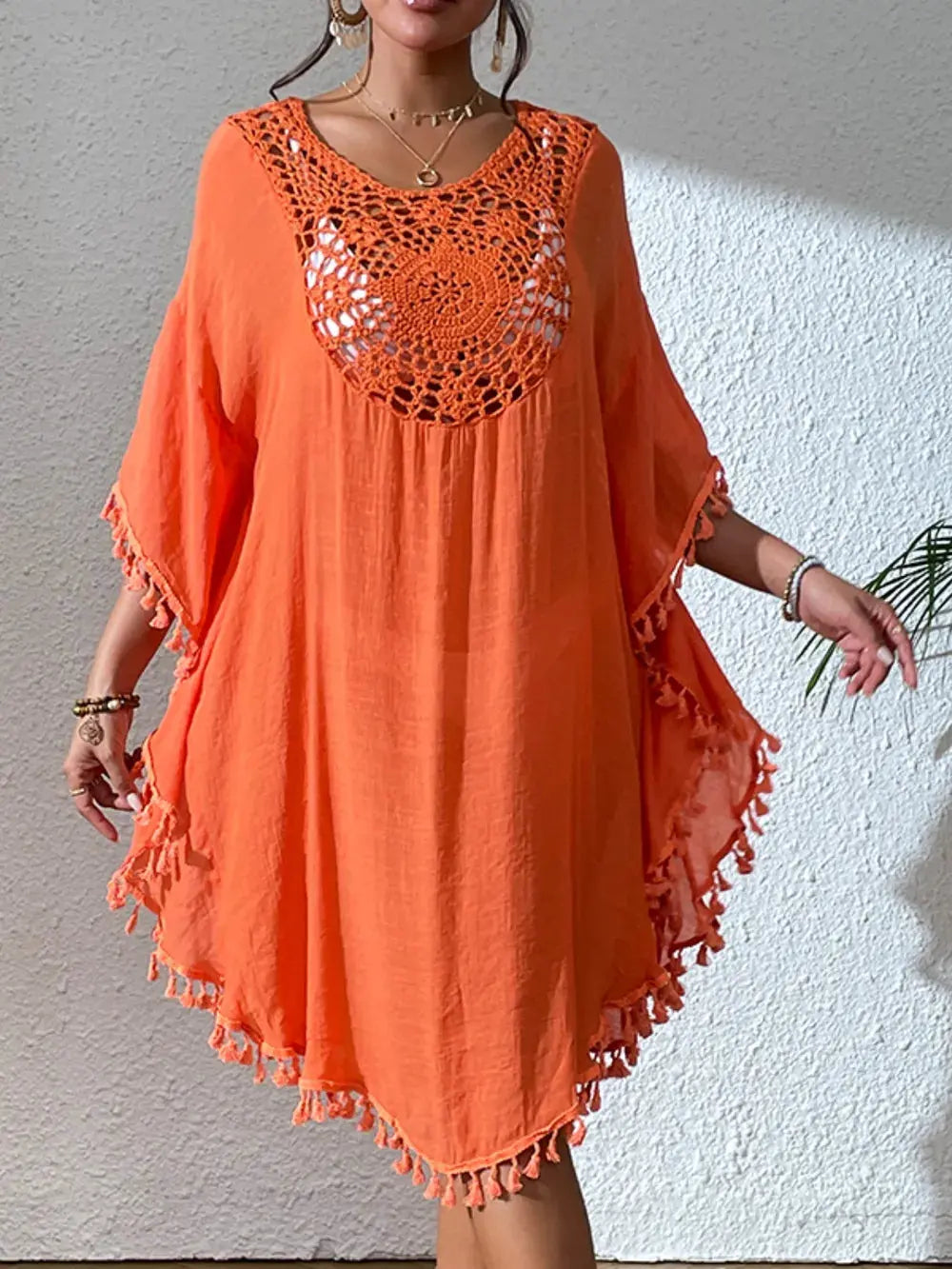 Tassel Cutout Scoop Neck Cover-Up Dress by Partner Label