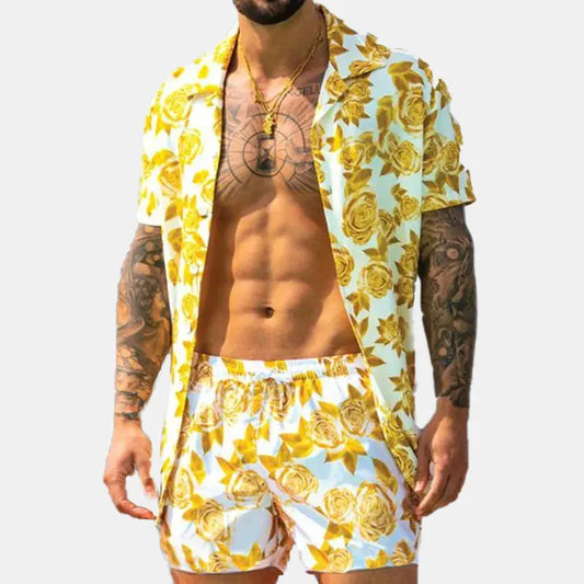 Men's Full Size Button Up Shirt and Shorts Set Plus Size by Trendsi