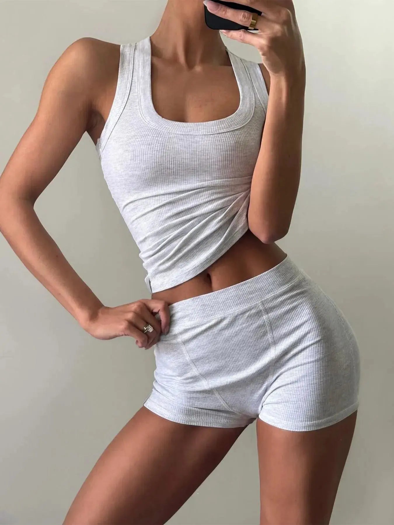 Ribbed Tank Top and Shorts Active Set by Trendsi