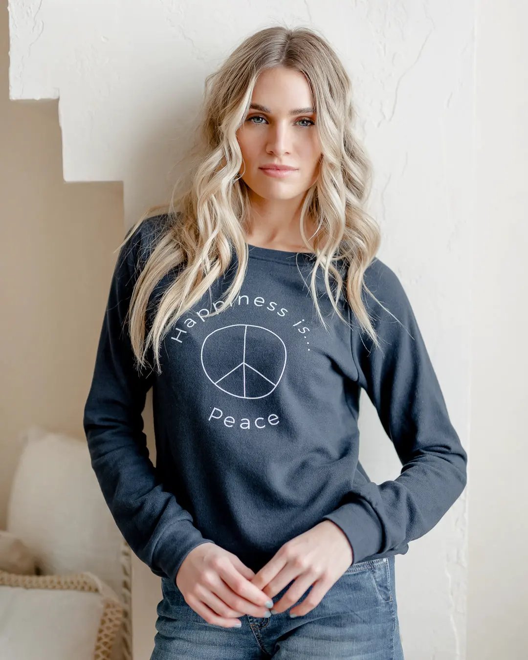 Women's Peace Crew Sweatshirt, True Navy by Good Wishes Collection