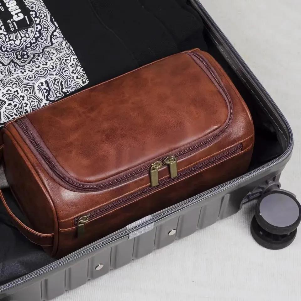 PU Leather Toiletry Bag for Men & Women – Hanging Travel Dopp Kit Organizer by Inland Leather Co