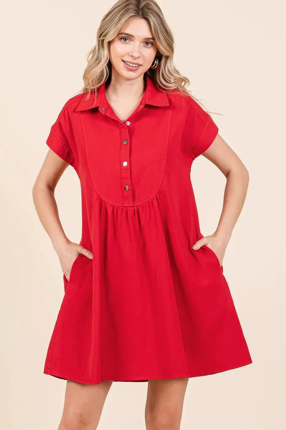 Mittoshop Twill Short Sleeve Collared Mini Dress by Mittoshop