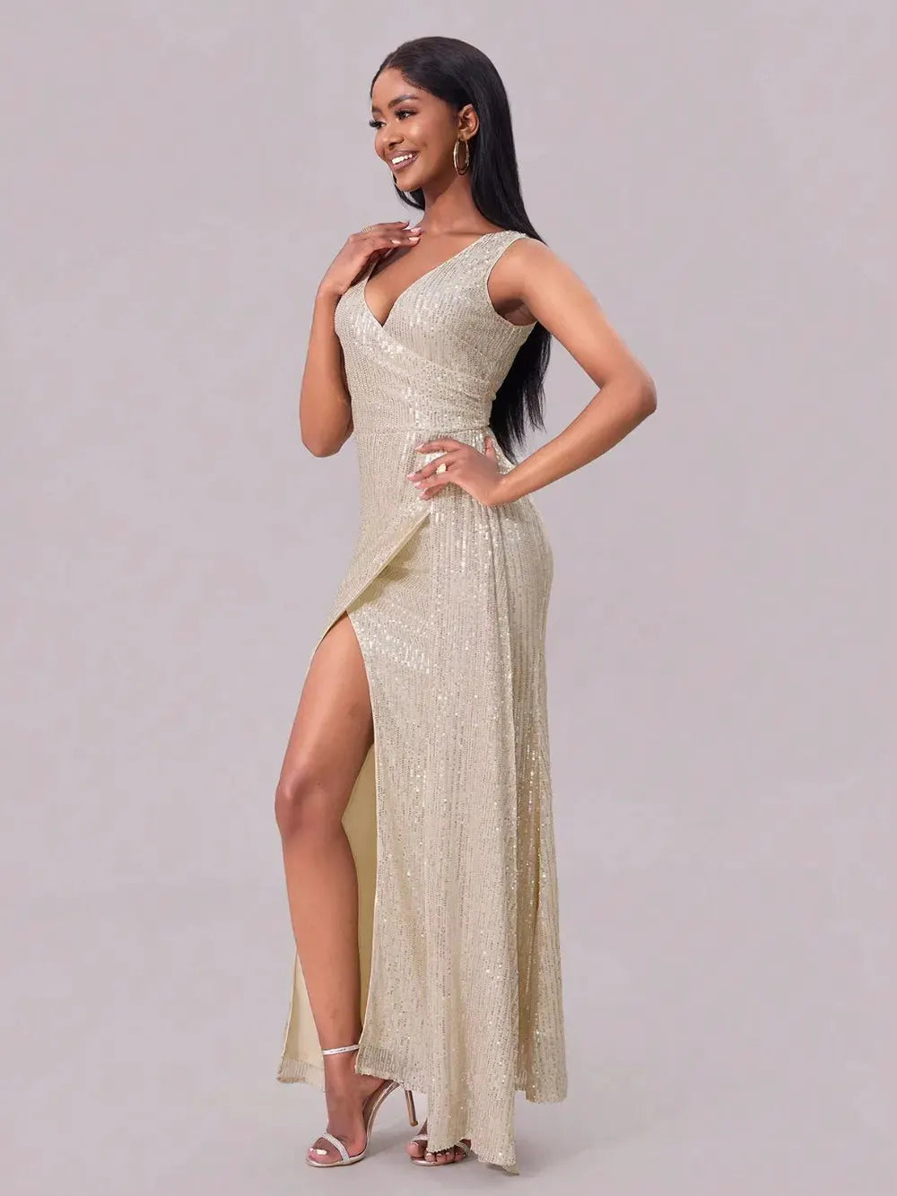 Slit Sequin Surplice Sleeveless Maxi Dress by Partner Label