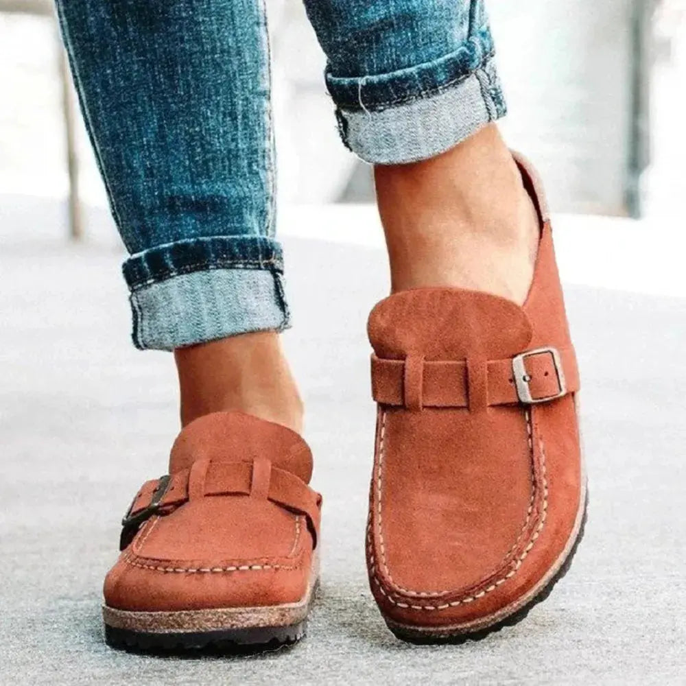 Round Toe Low Heel Buckle Loafers by Partner Label