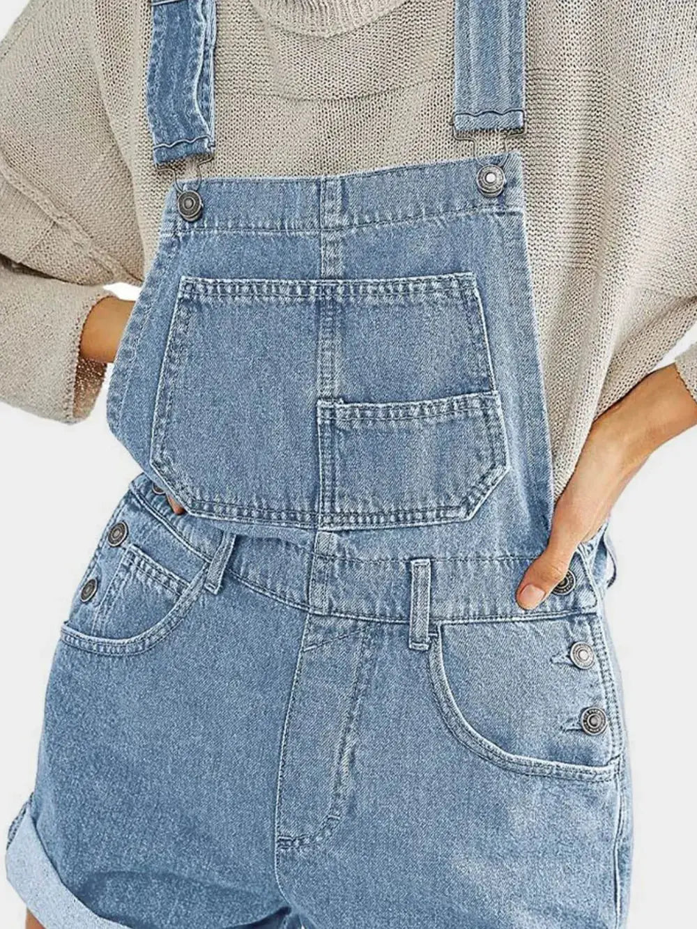 Pocketed Square Neck Wide Strap Denim Overalls by Partner Labels