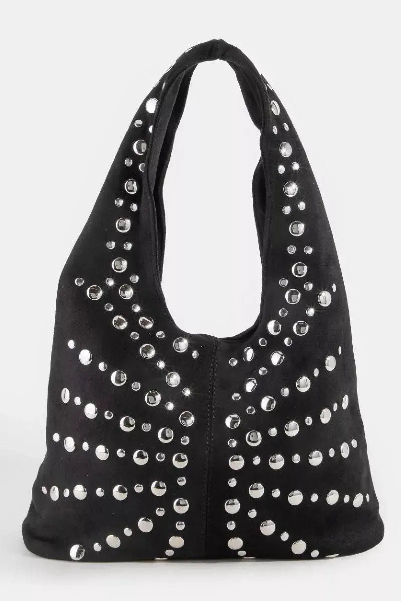 Fame Grommet Studded Suede Shoulder Bag by Partner Label