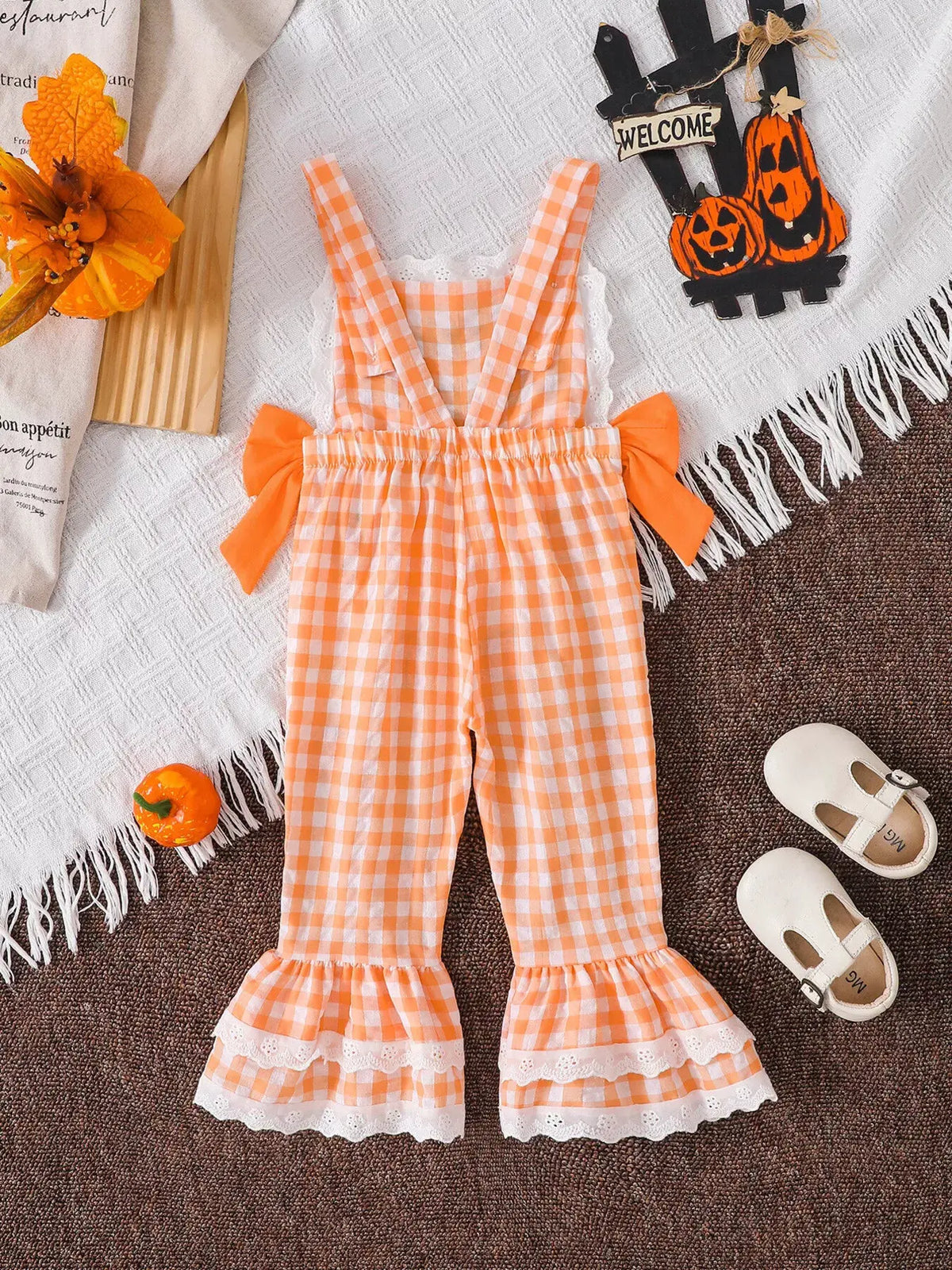 Children's Little Pumpkin Gingham Ruffle Hem Jumpsuit by Partner Label