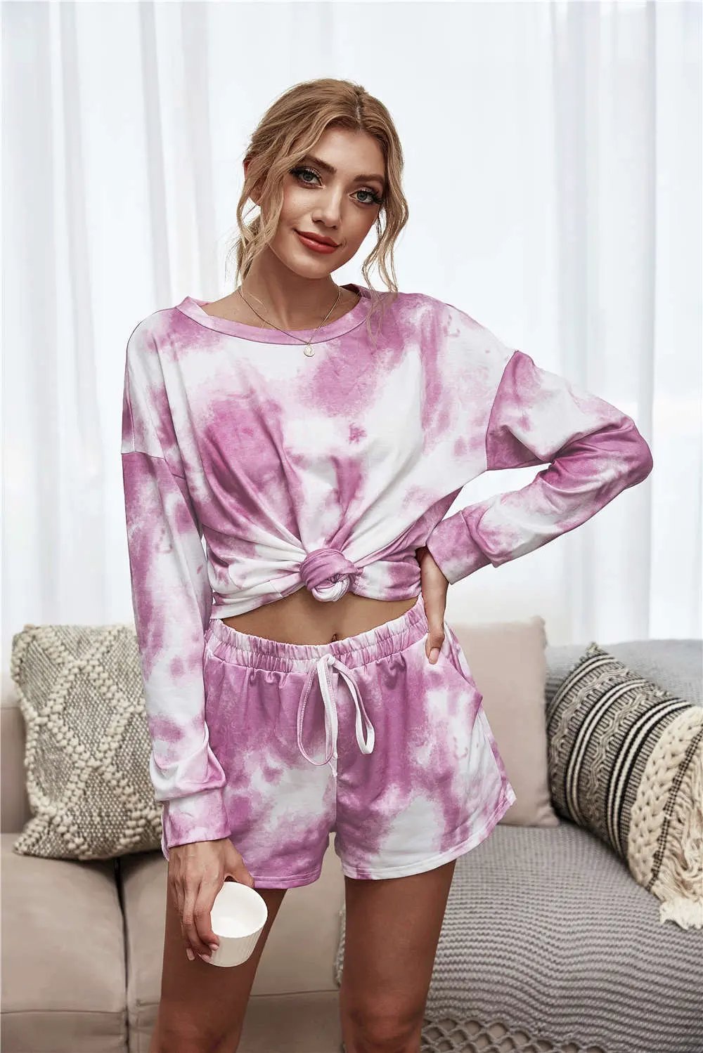 Tie-Dye Dropped Shoulder Top and Shorts Lounge Set by Partner Label
