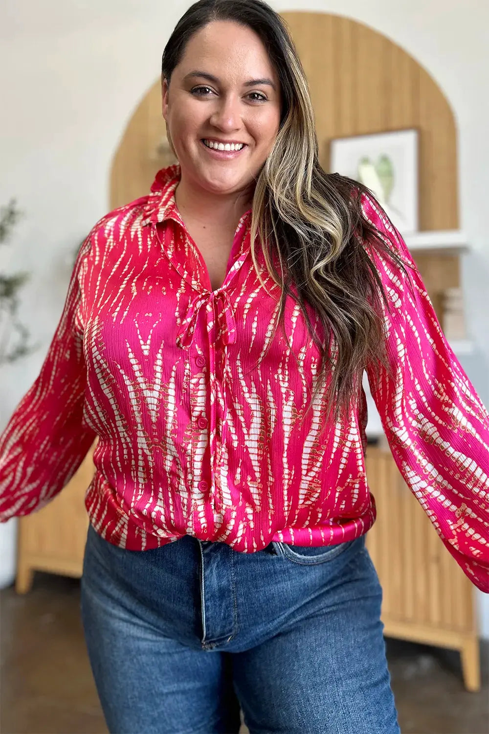 Double Take Full Size Printed Button Up Long Sleeve Shirt by Double Take