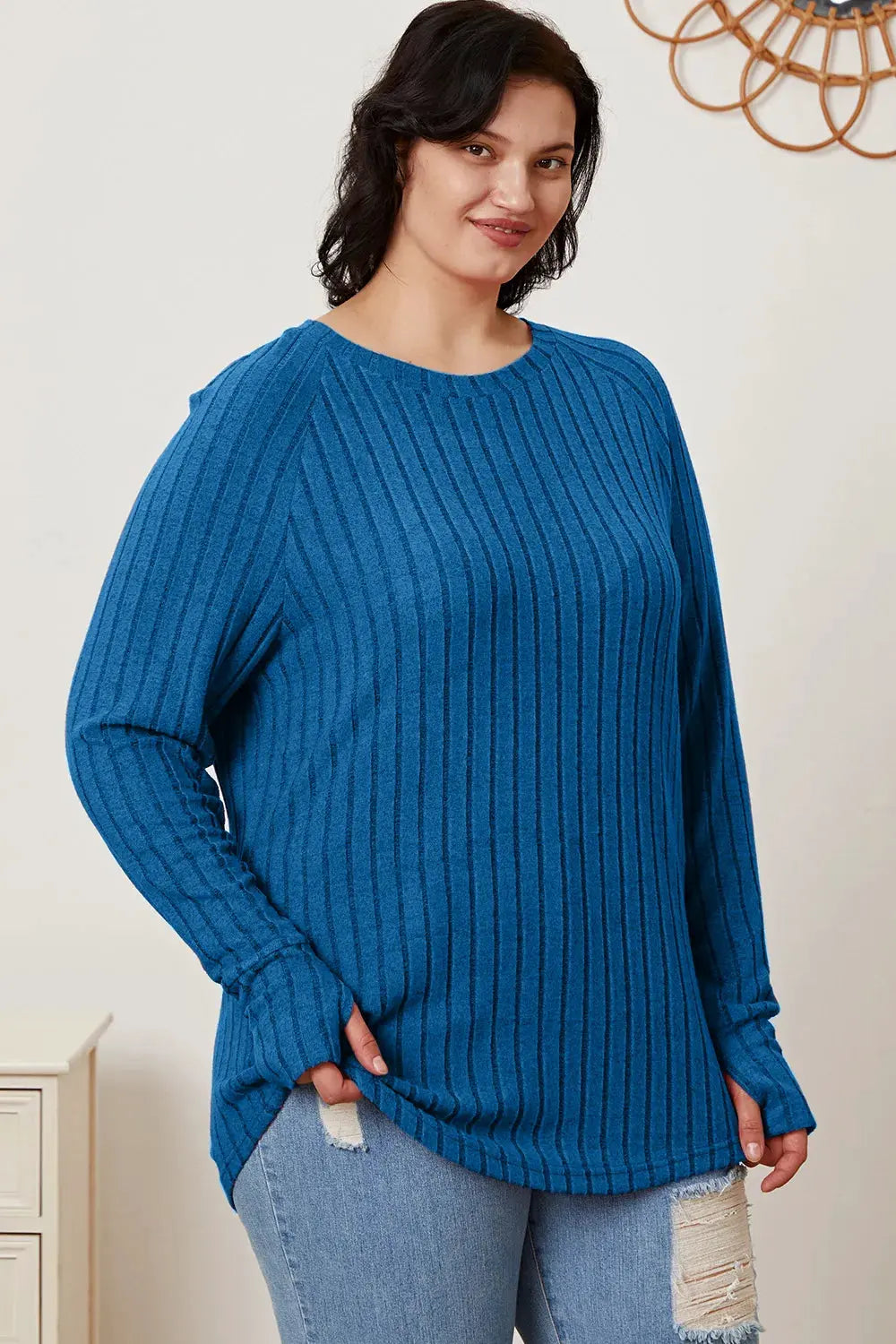Basic Bae Full Size Ribbed Thumbhole Sleeve T-Shirt by Basic Bae