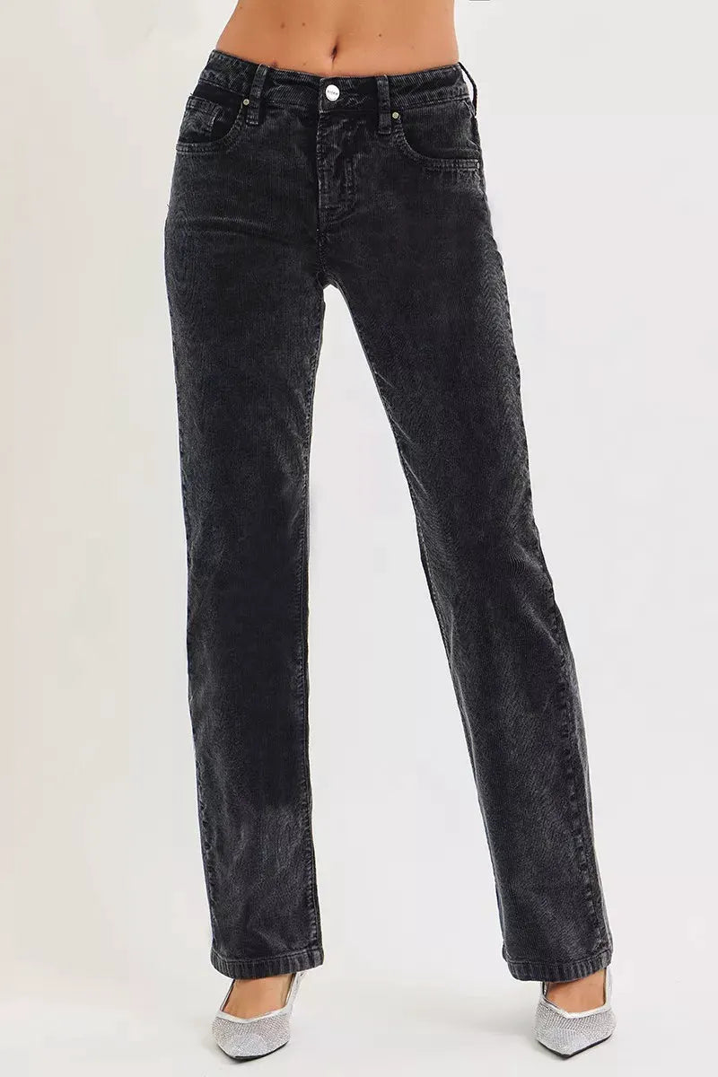 RISEN Tummy Control Mid Rise Straight Leg Corduroy Pants by RISEN