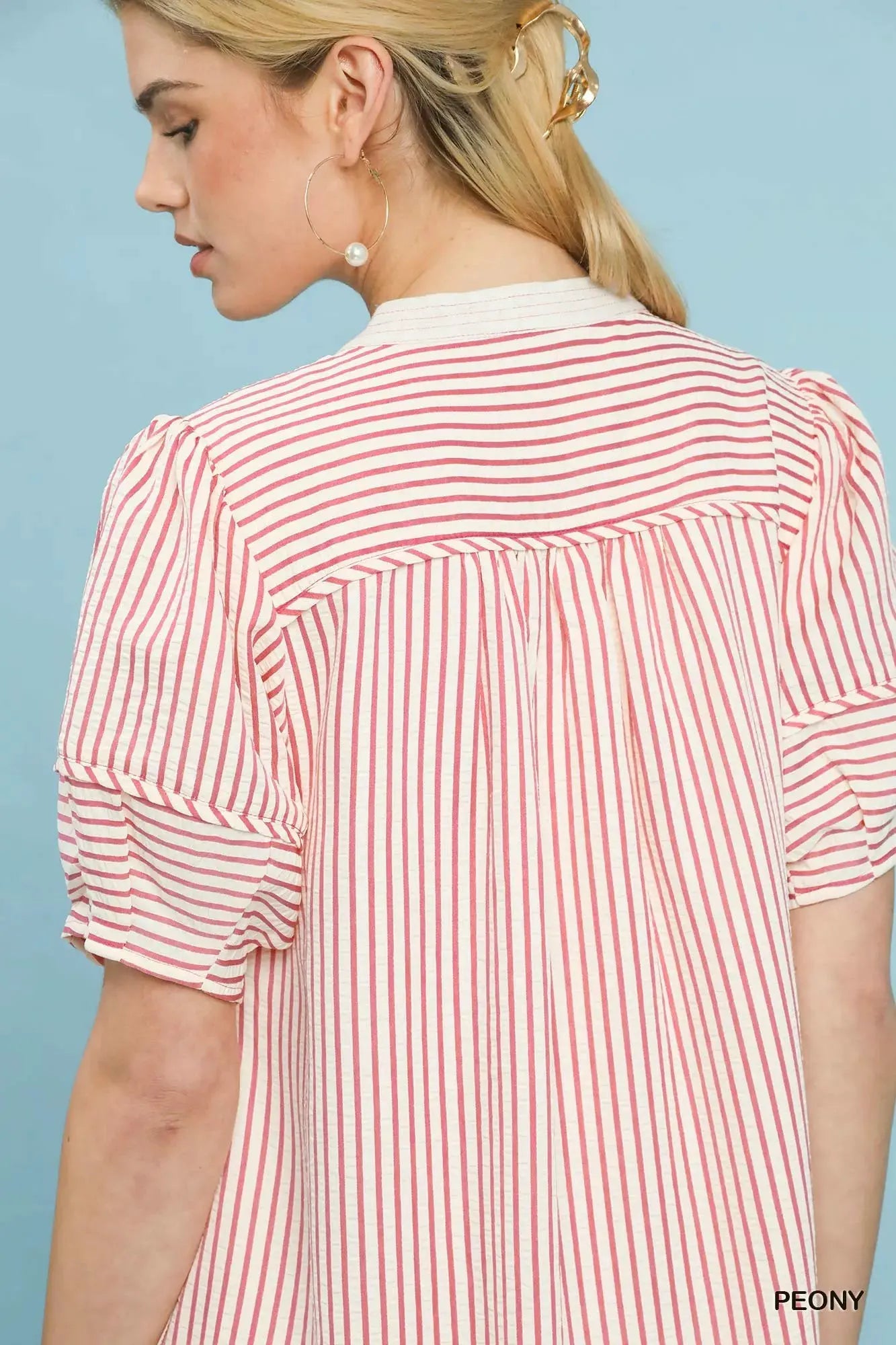 Umgee Pinstripe Shift Dress with Contrast Trim by Umgee