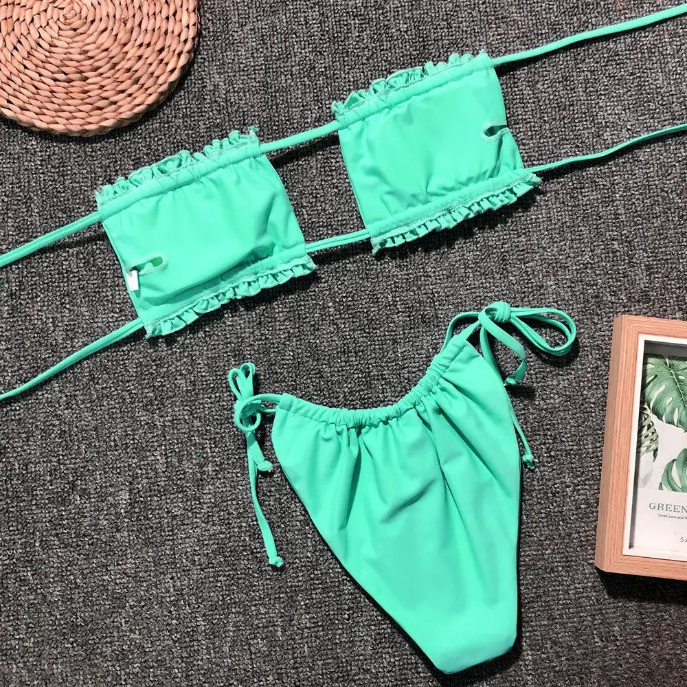 Frill Trim Ruched Bikini Set by Partner Label