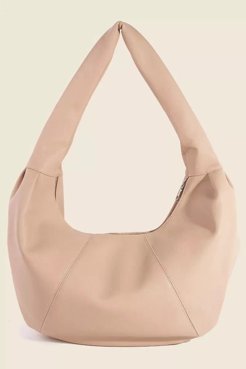 Fame Panel Stitch Crescent Leather Shoulder Bag by Fame