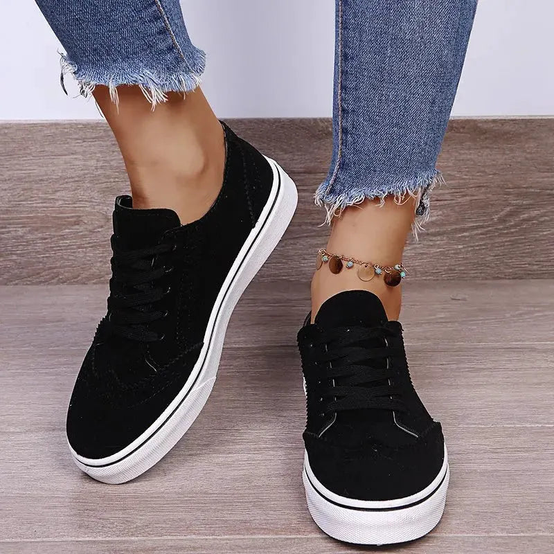 Lace-Up Suedette Flat Sneakers by Partner Label
