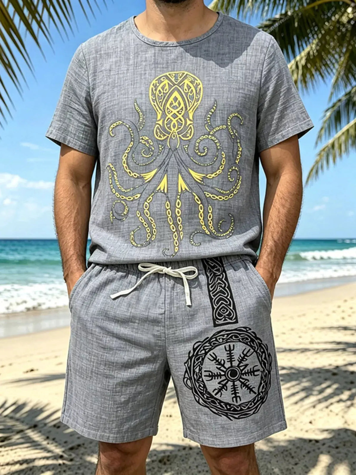 Men's Full Size Round Neck Tee and Shorts Set Plus Size by Trendsi