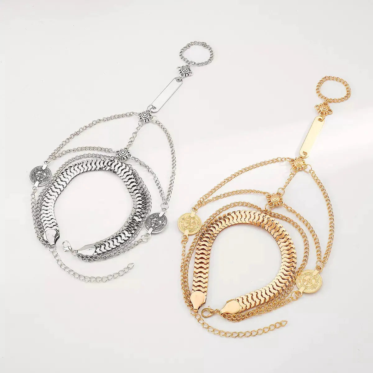 Multi Layered Chain Bracelet with Finger Ring by Partner Label