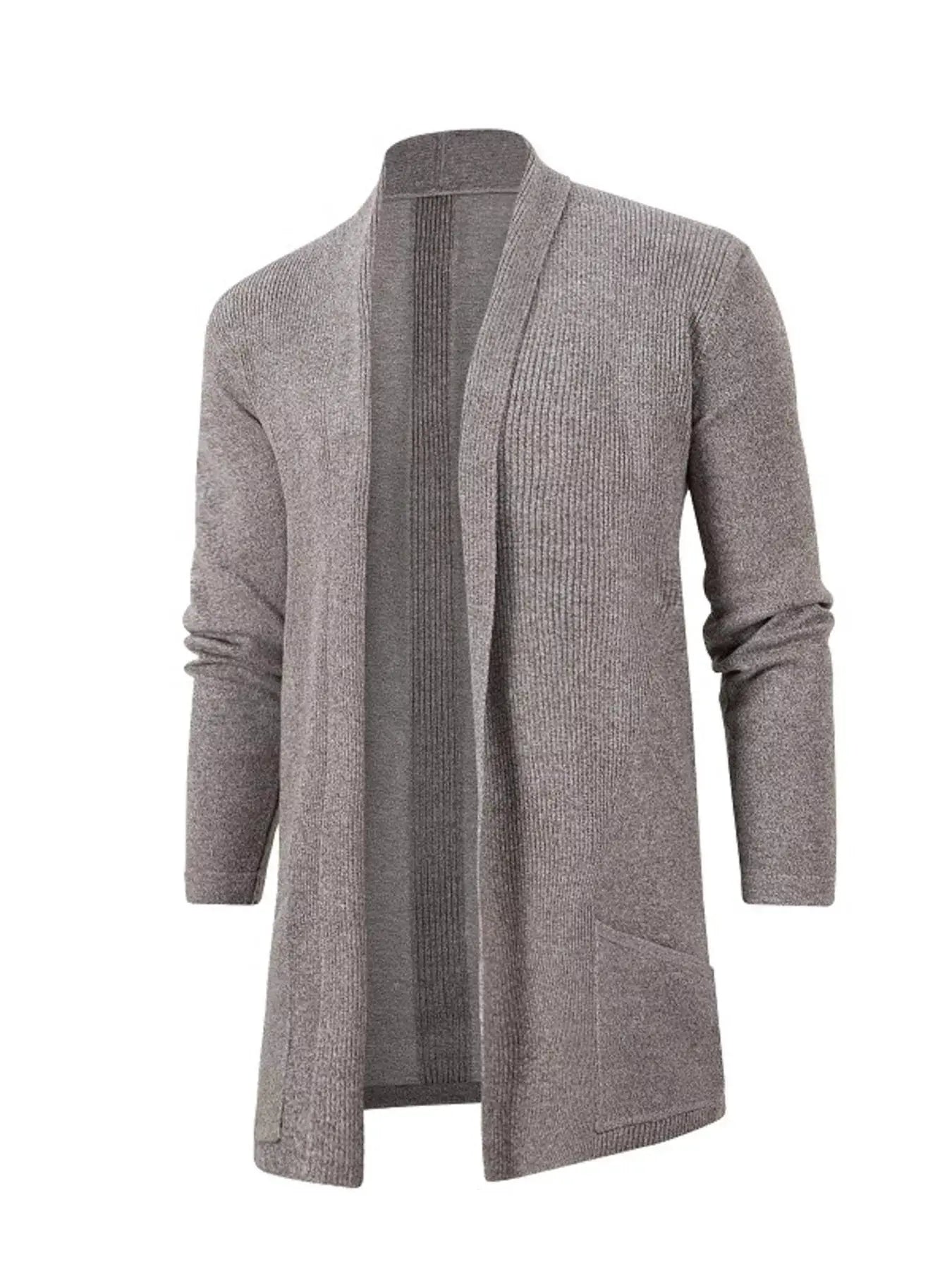 Men's Plus Size Heathered Open Front Longline Knit Cardigan with Pockets by Trendsi