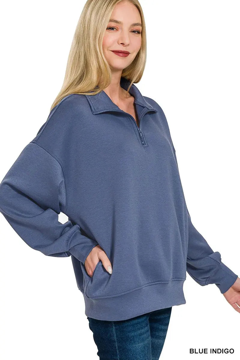 Zenana Scuba Quarter-Zip Sweatshirt by Zenana