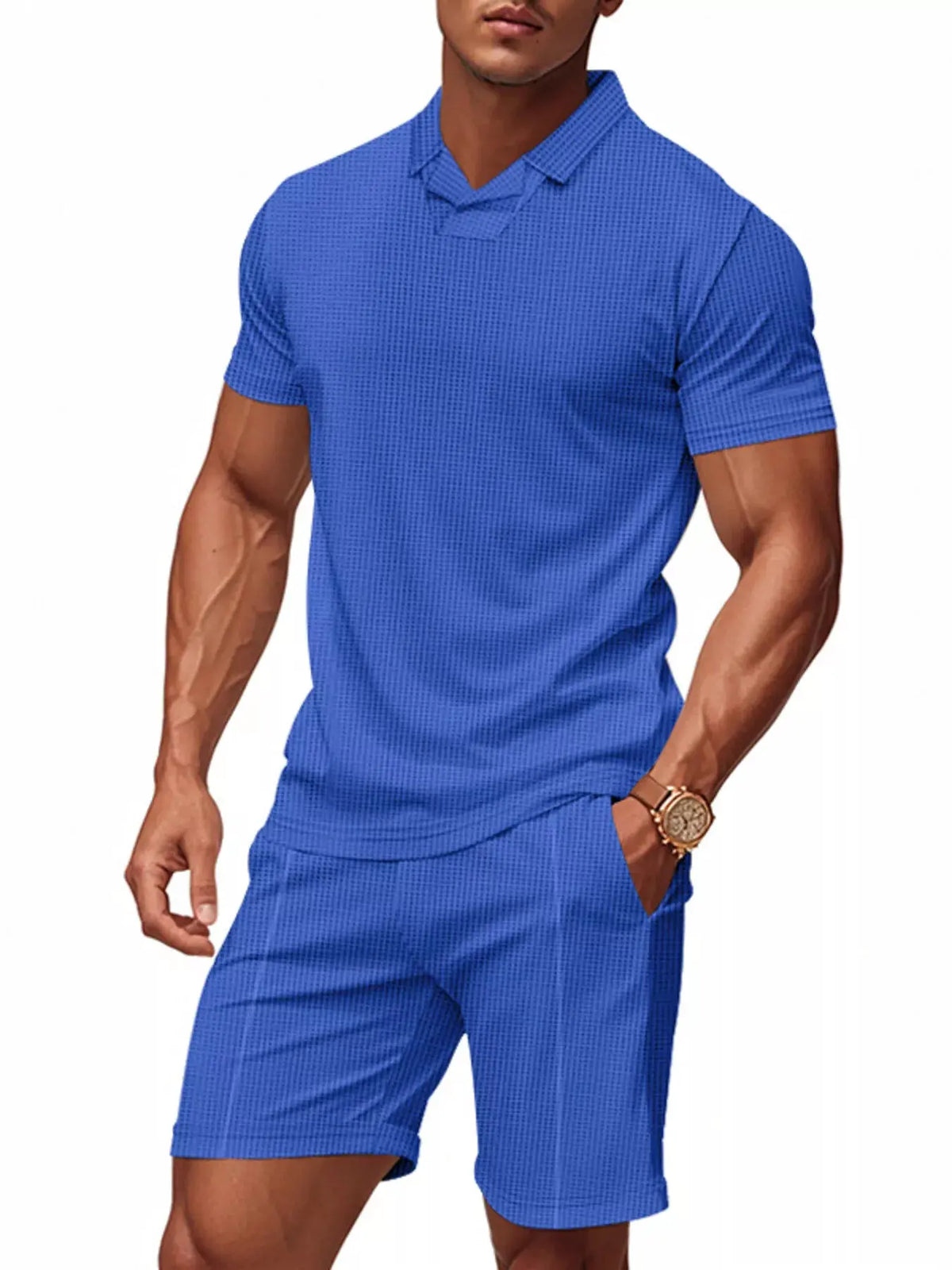 Men's Full Size Casual Short Sleeve Polo and Shorts Set Plus Size by Trendsi