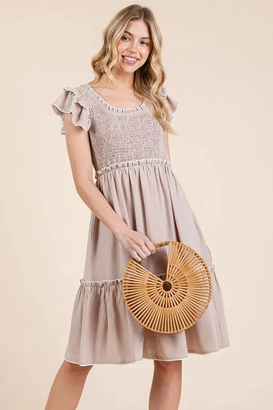 Lime 'N' Chili Ruffle Trim Smocked Dress with Contrast by Partner Label