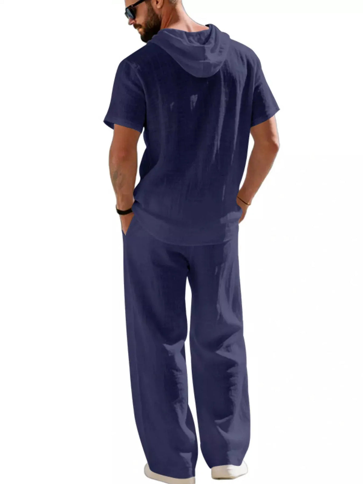Men's Full Size Casual Hooded Short Sleeve Shirt and Pants Two-Piece Set Plus Size by Trendsi