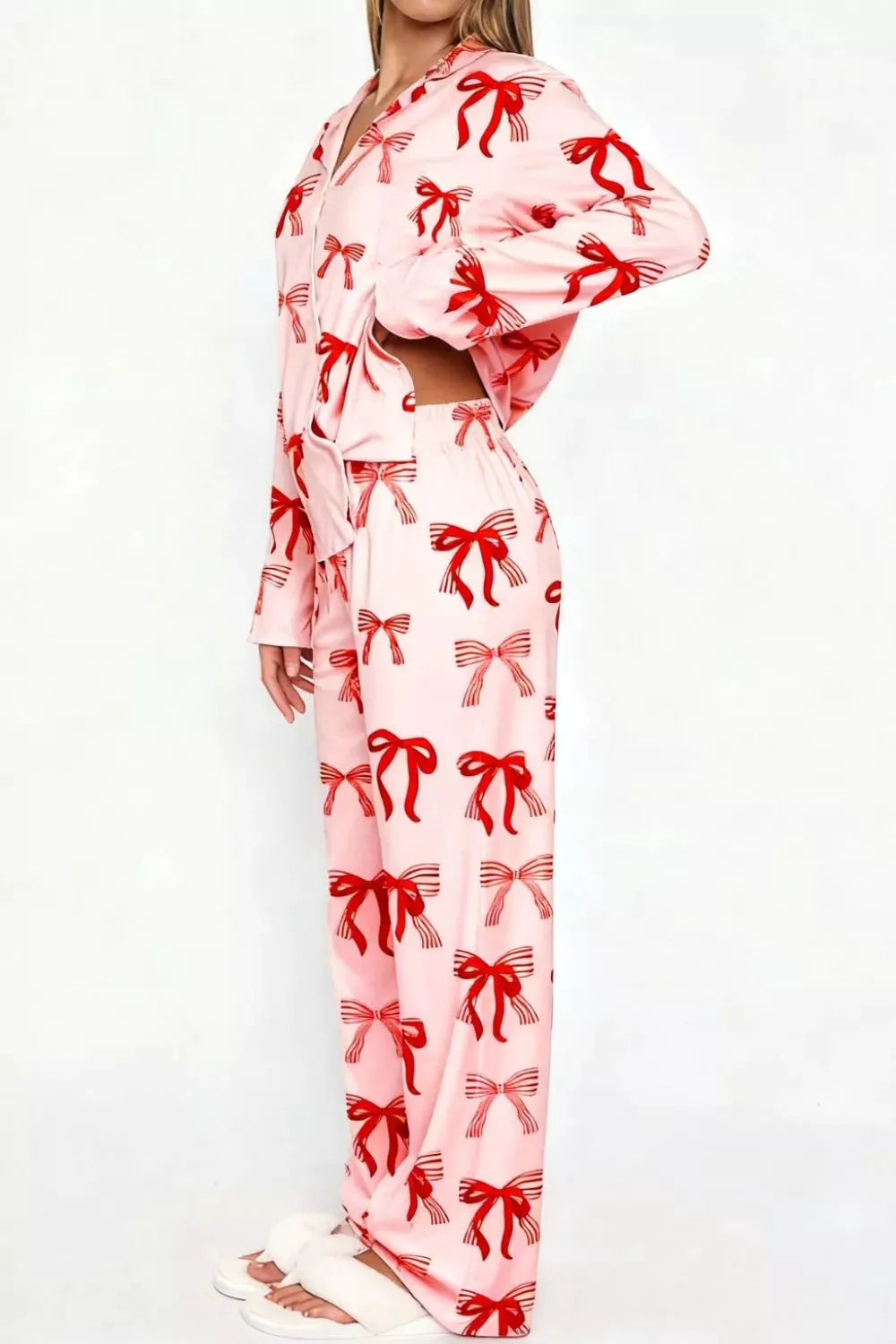 Bow Print Top and Wide Leg Pants Lounge Set by Partner Label