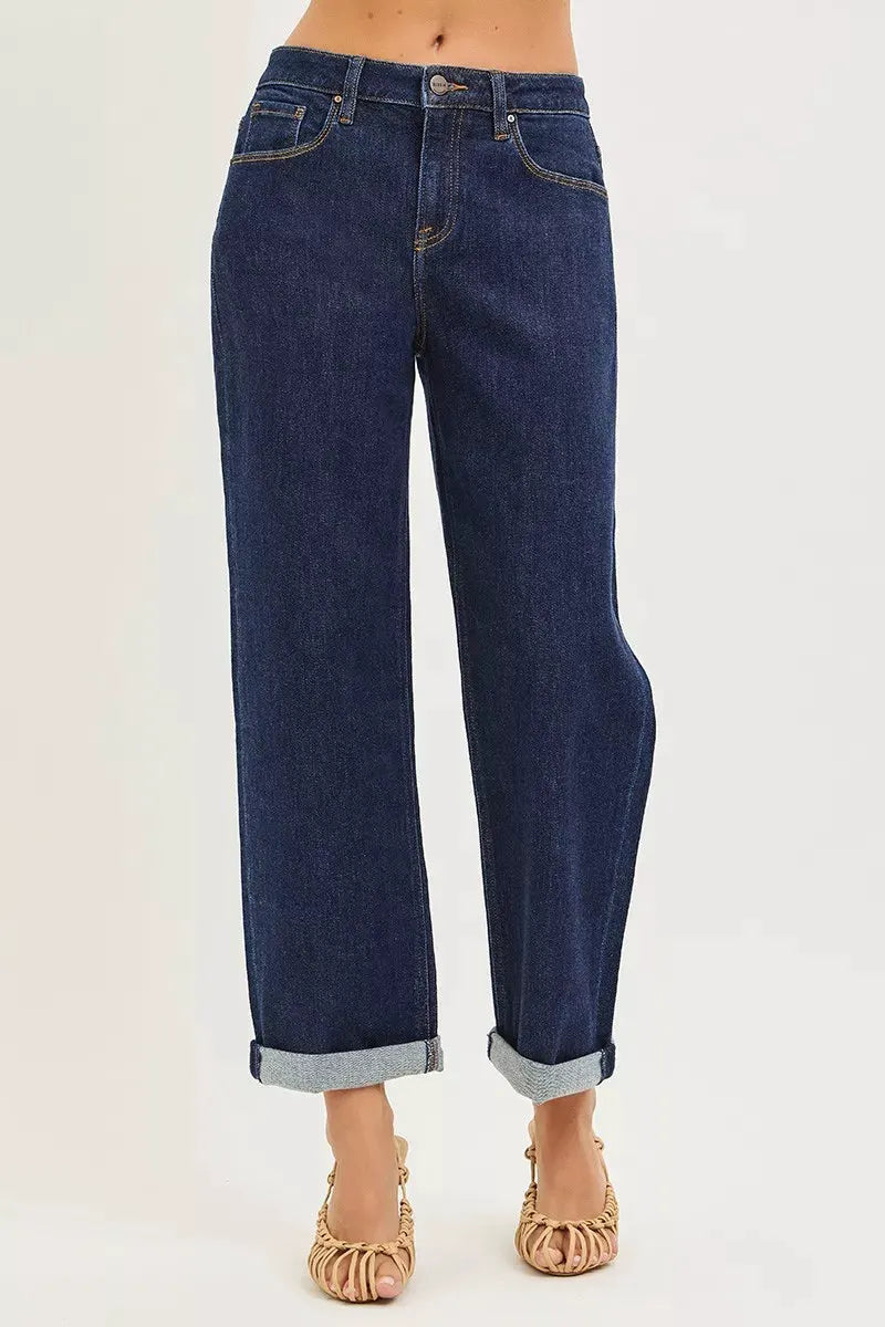 RISEN Slouchy Cropped Boyfriend Jeans With Cuffed Hem by RISEN