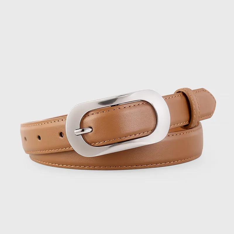 Silver Buckle Leather Belt by Trendsi