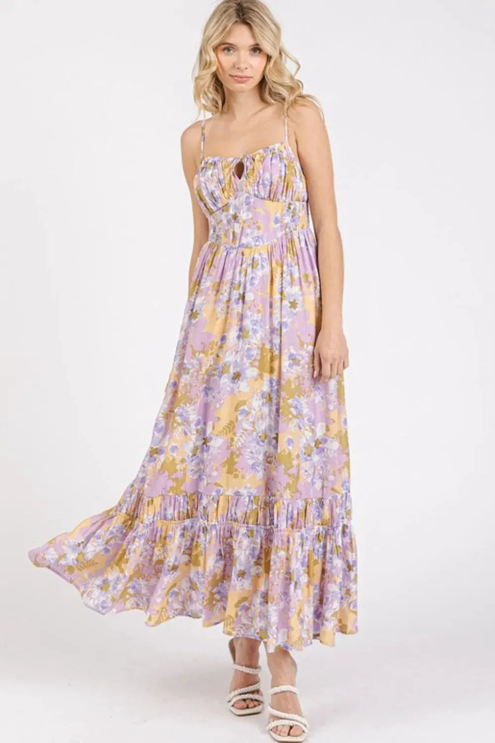 Mittoshop Floral Smocked Back Ruffled Hem Maxi Cami Dress by Mittoshop
