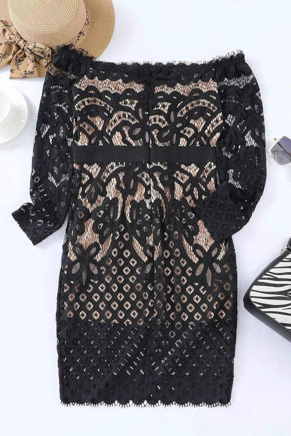 Off-Shoulder Long Sleeve Lace Dress by Partner Label