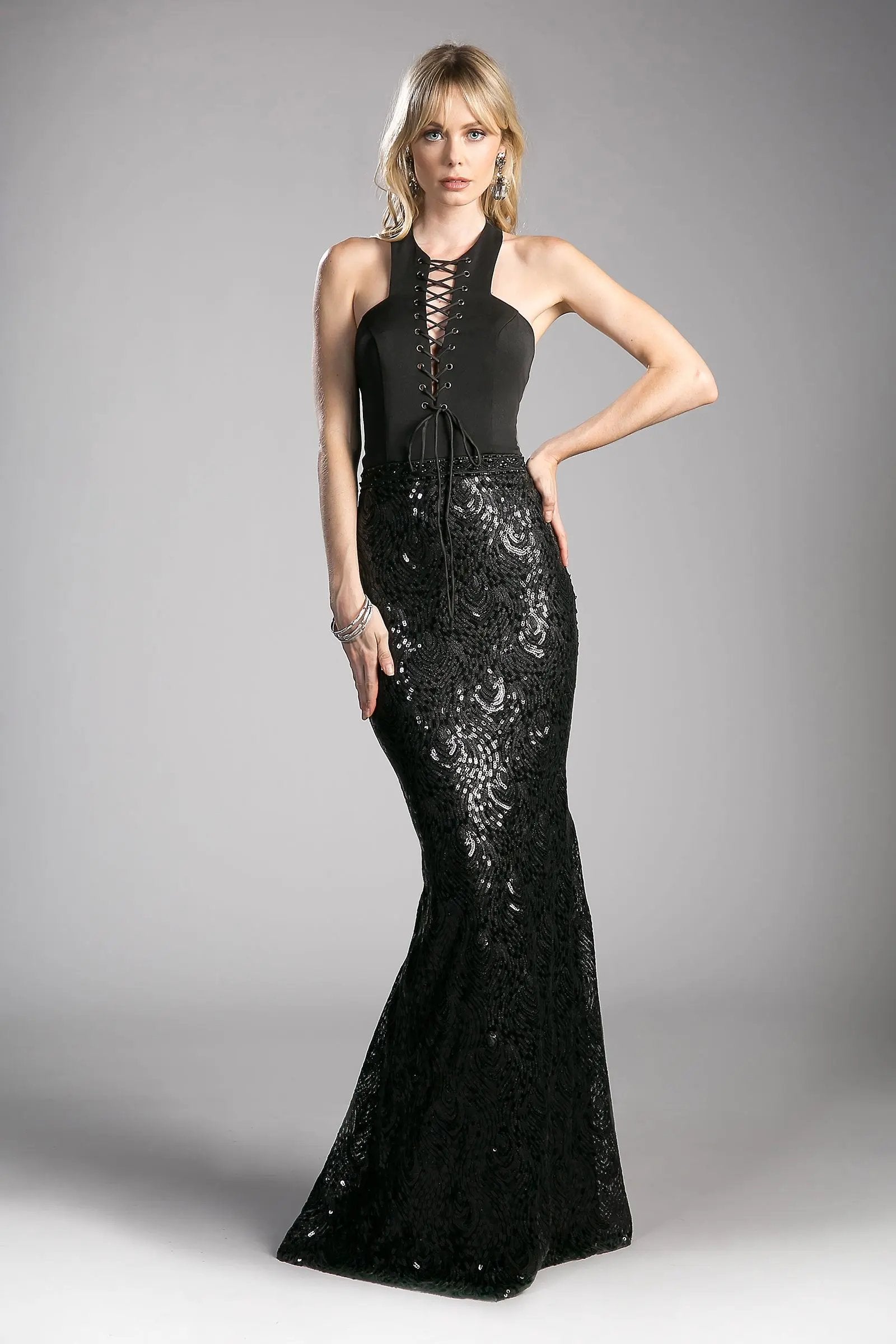 Fitted Sequin Gown with Halter Neckline by Tux-USA
