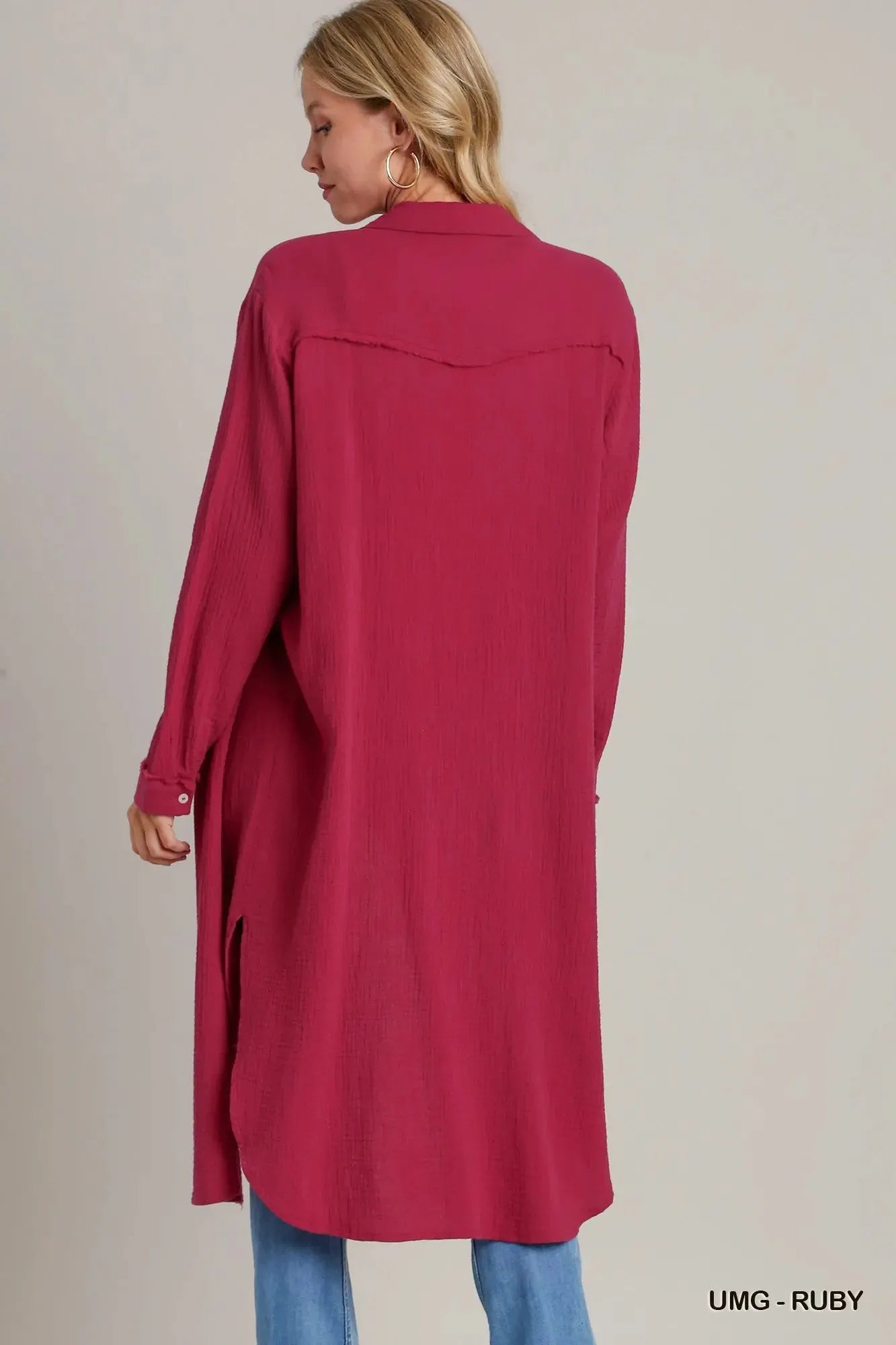 Umgee Cotton Gauze Button Down Shirt Dress by Umgee
