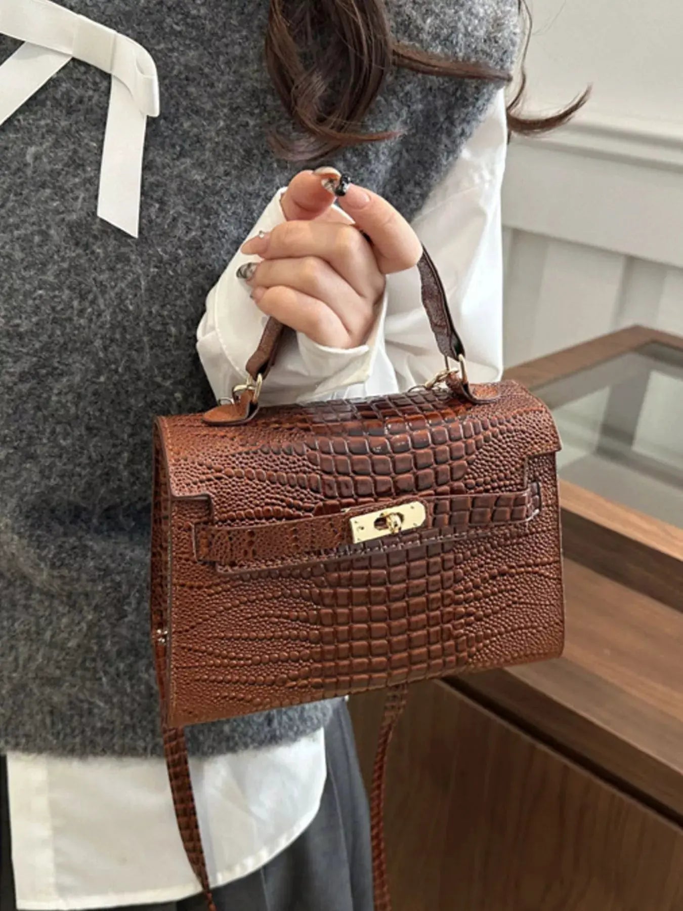 Embossed Flap Crossbody Bag by Partner Label