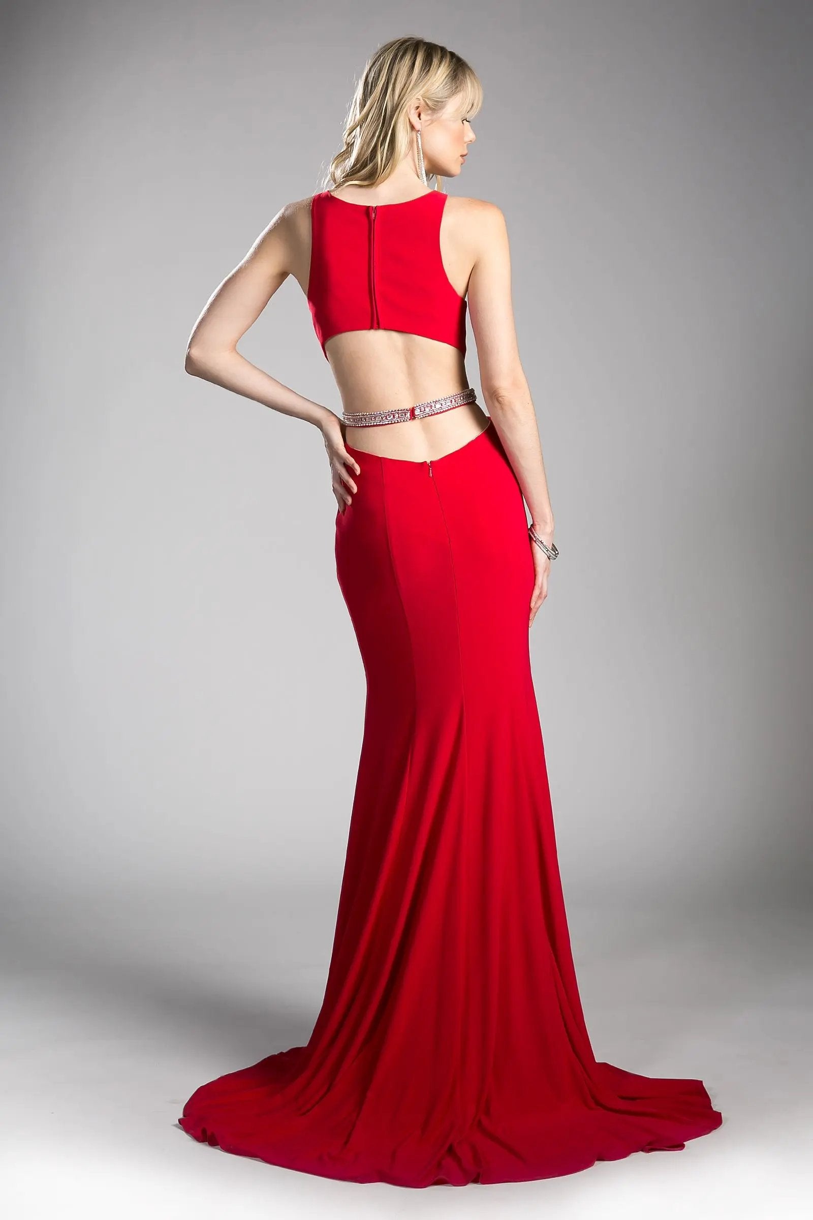 Beaded Belt Stretch Knit Sheath Dress by Tux-USA