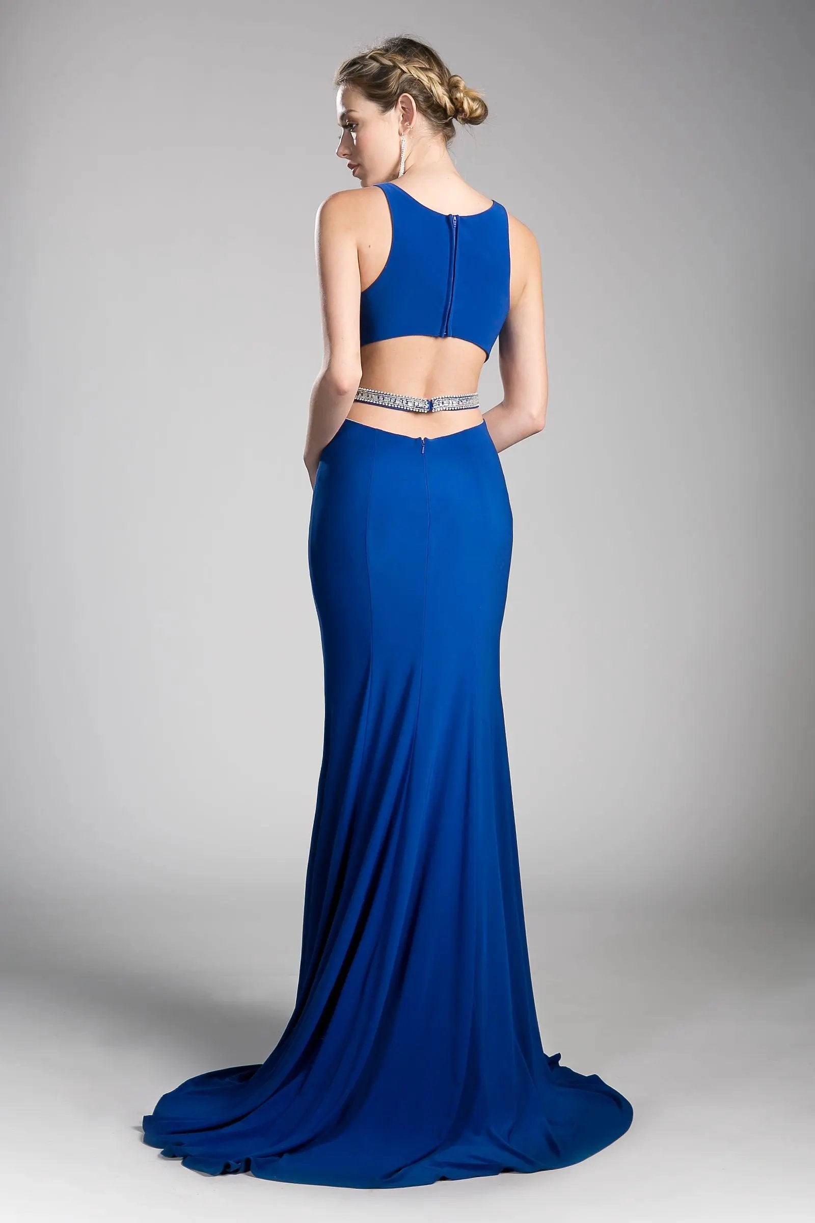 Beaded Belt Stretch Knit Sheath Dress by Tux-USA