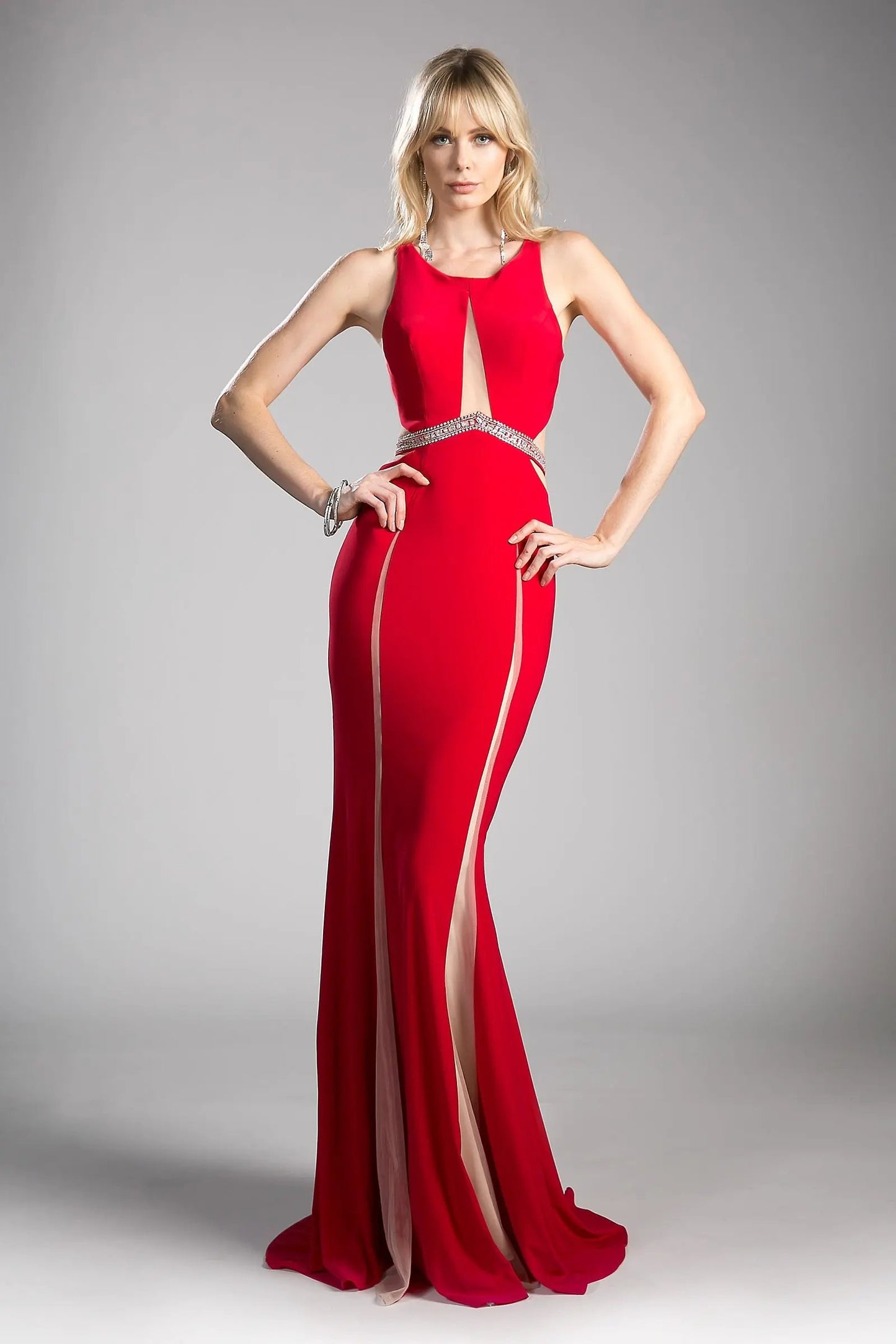Beaded Belt Stretch Knit Sheath Dress by Tux-USA