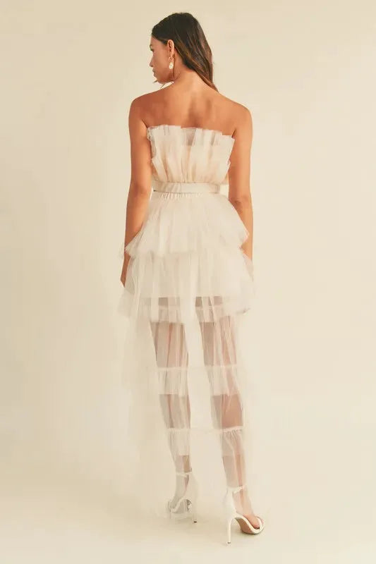 MABLE Tulle Tube Ruffle Crop Top and High Low Maxi Skirt Set by MABLE
