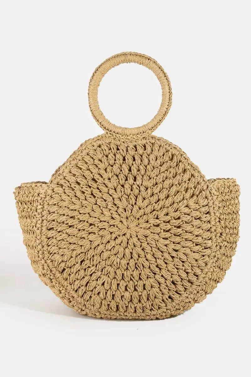 Fame Circle Handle Circle Straw Braided Hand Bag by Partner Label