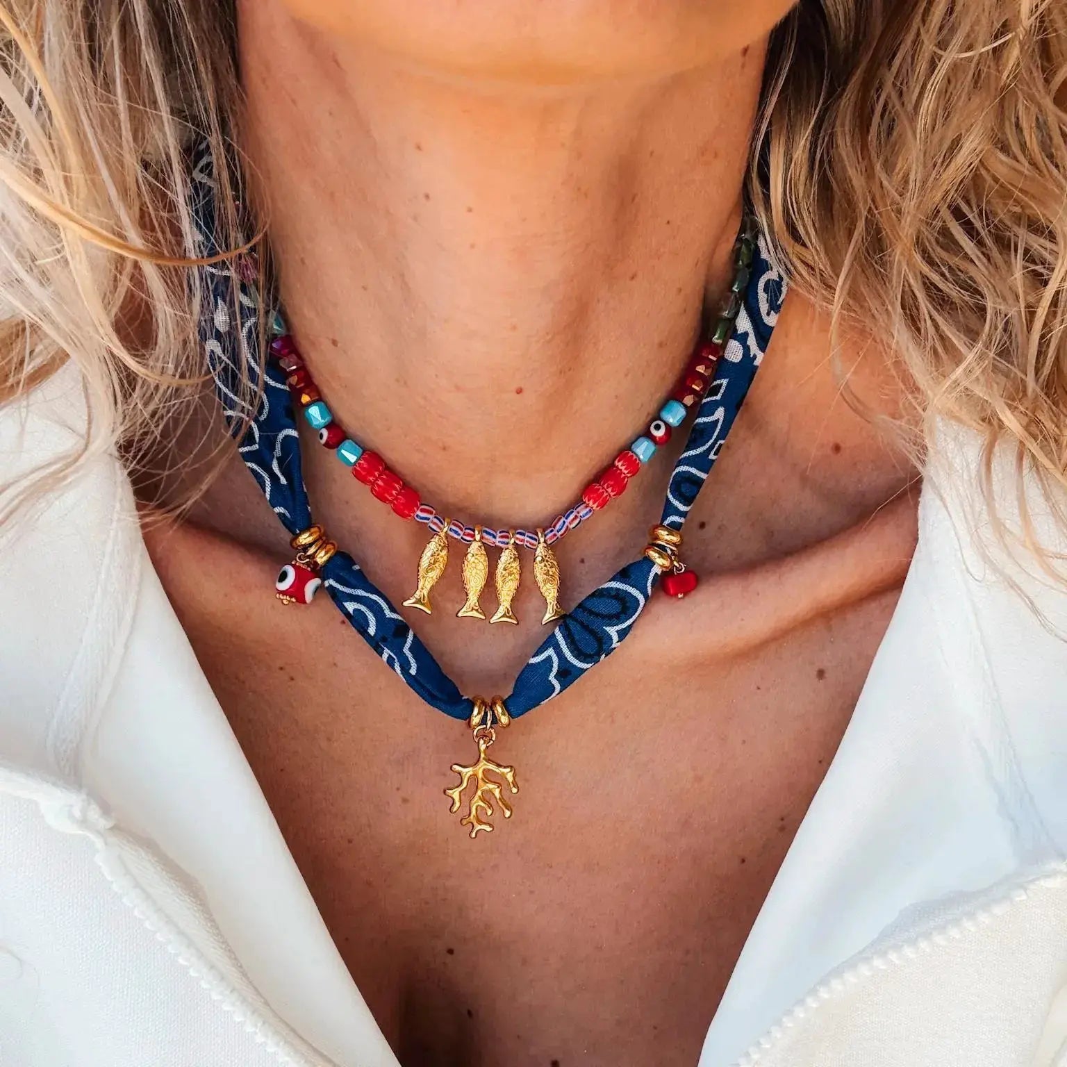 2-Piece Coral and Fish Pendant Necklace by Partner Label