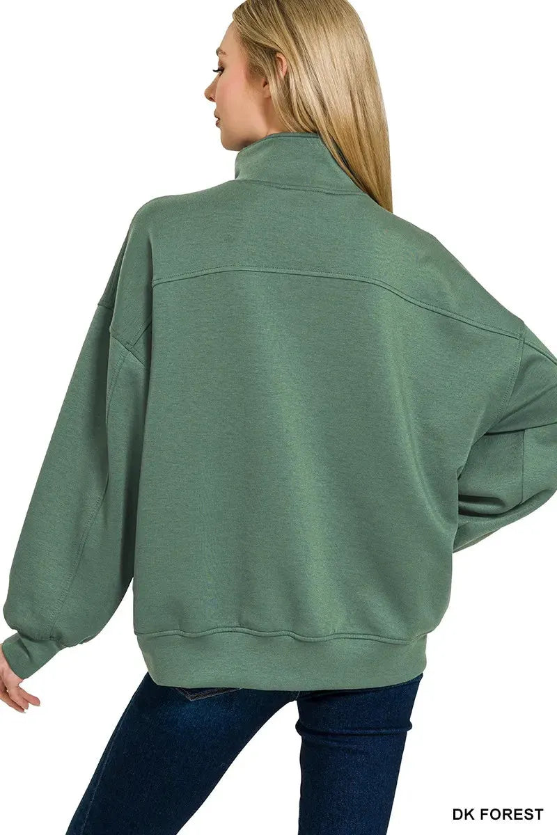 Zenana Scuba Quarter-Zip Sweatshirt by Zenana