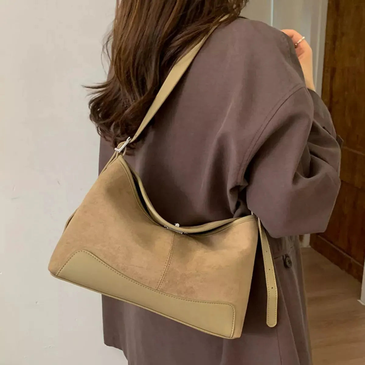Suede Crossbody Bag with Adjustable Strap by Partner Label