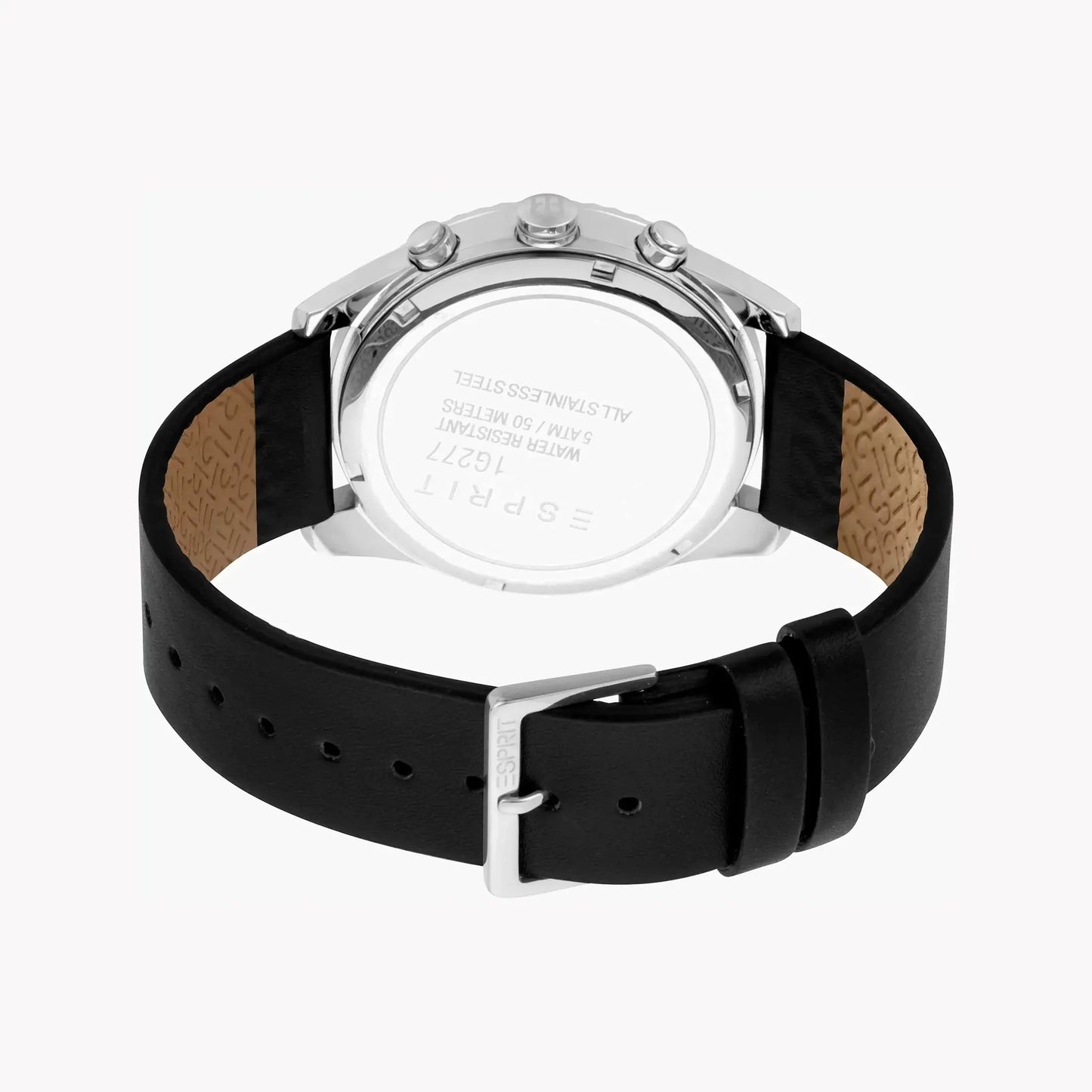 Esprit Men's Black Leather Watch, Silver Dial | Es1g211m0035 by ESPRIT