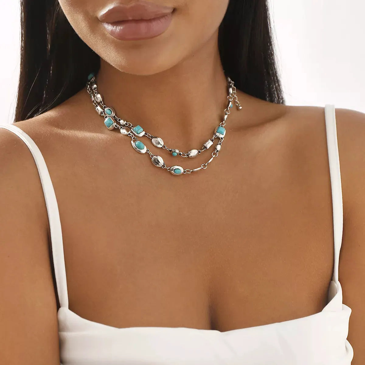 Vintage Multi-Gemstone Double Layered Necklace by Partner Labels